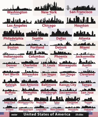 vector set of United States abstract city skylines silhouettes clipart