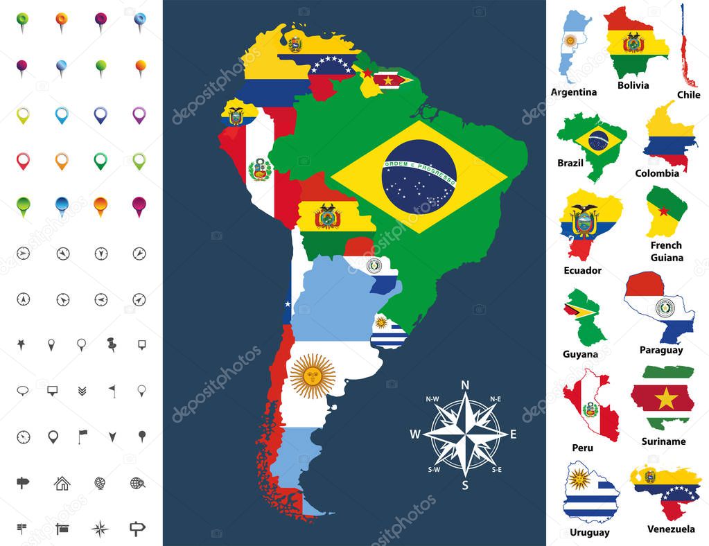 Fotos: mapa de america | Mapa América Del Sur Mezclado Con Bandera Los