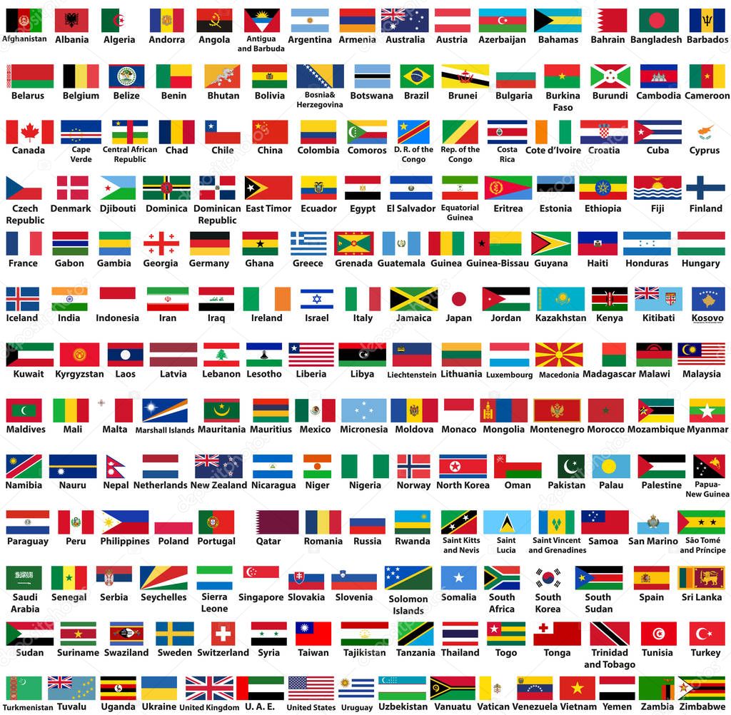 vector set of all world countries (sovereign states) flags, arranged in alphabetical order