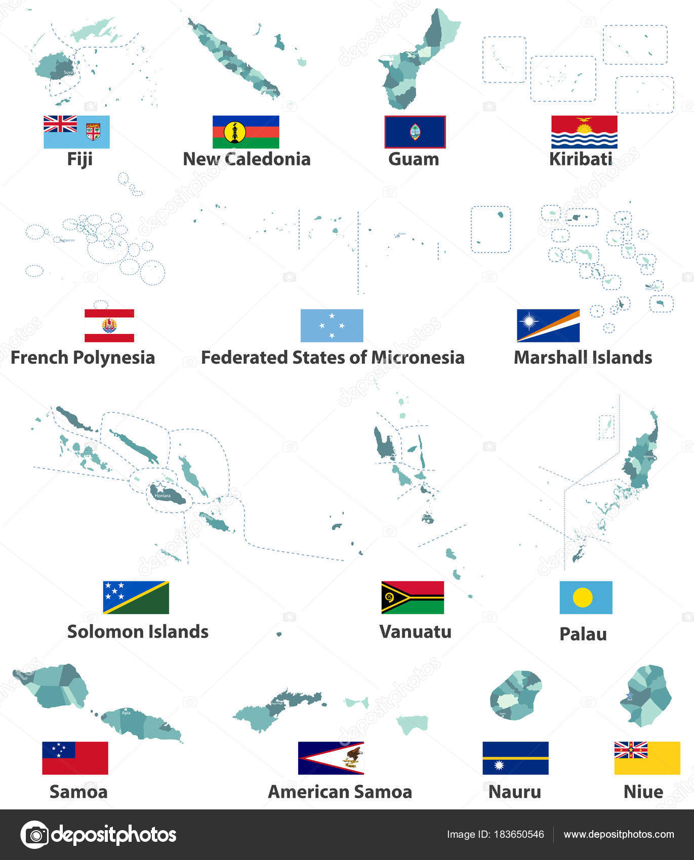 Conjunto de bandeiras de países de diferentes regiões em estilo