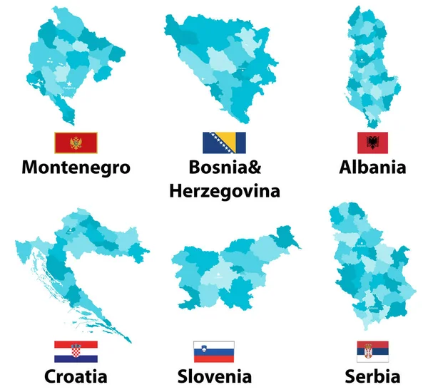 Векторні Мапи Прапори Країн Європи Адміністративний Поділ Регіонів Кордонів — стоковий вектор