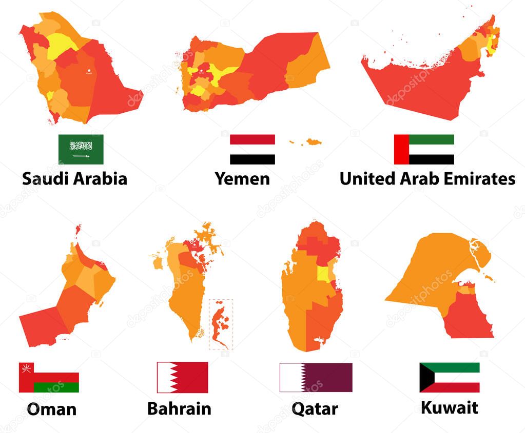 vector maps and flags arabic countries of with administrative divisions (regions borders)