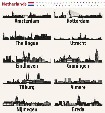 Hollanda en büyük şehirler silüetini siluetleri
