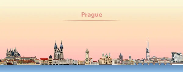 Praha Vektorové Městské Panorama Při Západu Slunce — Stockový vektor