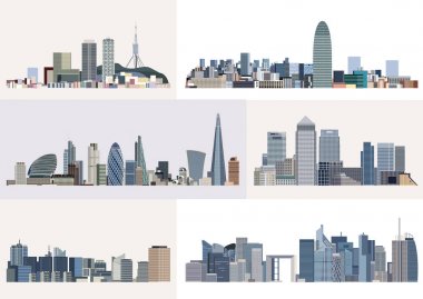gökdelenler ile modern cityscapes vektör kümesi