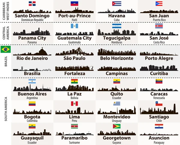 Conjunto Vectores América Central Del Sur Ciudades Siluetas Siluetas Abstractas — Archivo Imágenes Vectoriales