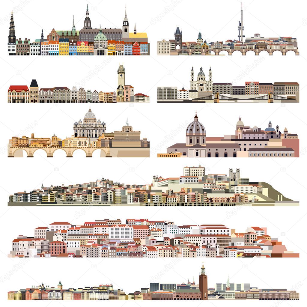 vector skylines of old historic part of cities