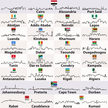 Afrika şehirler silüetini simgelerin vektör özetliyor