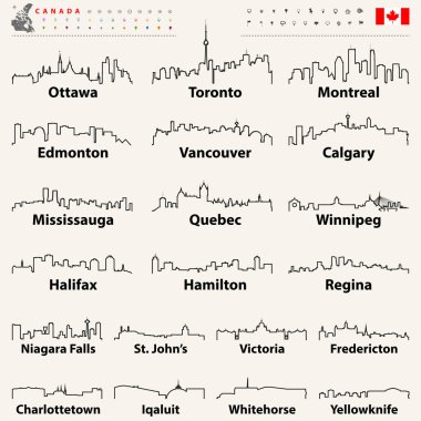vector outline icons of Canada cities skylines clipart