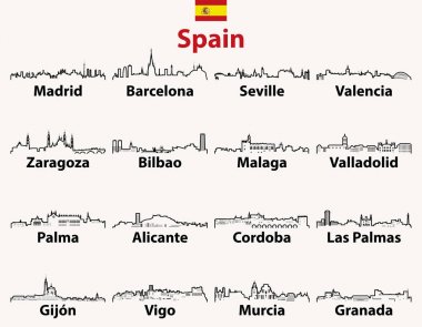 İspanya şehirler silüetini vektör anahat simgeleri