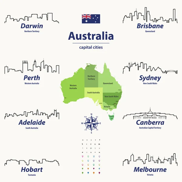 Vektor Umrisssymbole Der Skylines Australischer Städte — Stockvektor