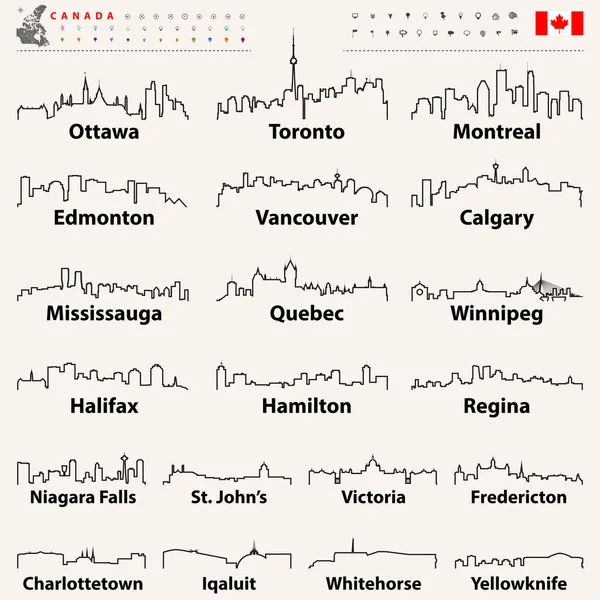 Vector Outline Icons Canada Cities Skylines — Stock Vector