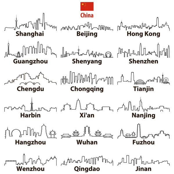 Icônes Vectorielles Contour Des Villes Chine Skylines — Image vectorielle