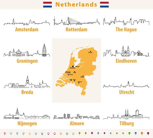 Icônes Contour Vectoriel Des Villes Néerlandaises Skylines — Image vectorielle