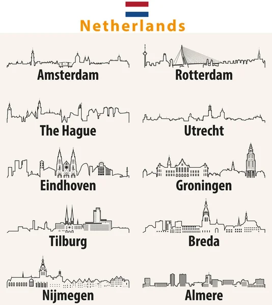 Vector Outline Icons Cities Netherlands Skylines — Stock Vector