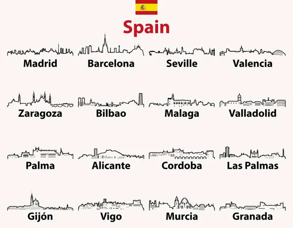Icônes Contour Vectoriel Des Villes Espagnoles Skylines — Image vectorielle