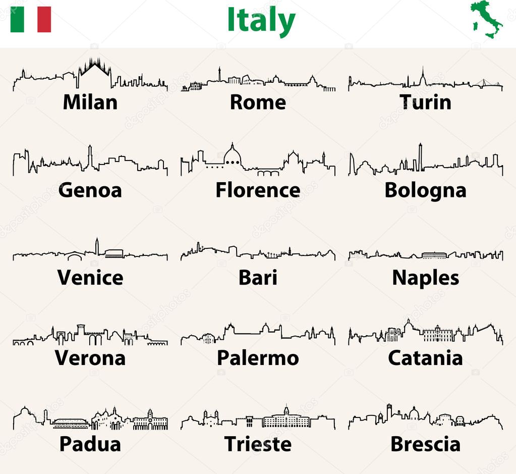 vector outline icons of Italy cities skylines