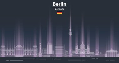 Berlin şehir manzarası gece çizgisi sanat stili poster illüstrasyonunda. Seyahat arkaplanı