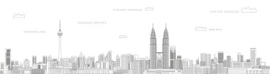 Kuala Lumpur şehir çizgisi sanat vektör illüstrasyonu. Ayrıntılı ufuk çizgisi posteri