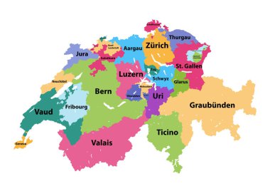 vector map of Switzerland colored by cantons clipart