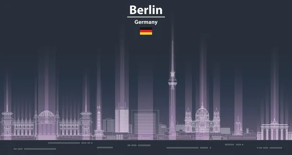 Berlin Cityscape Night Line Art Style Vektor Plakát Illusztráció Utazási — Stock Vector