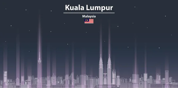 Kuala Lumpur Stadsgezicht Bij Nacht Lijn Kunst Stijl Vector Illustratie — Stockvector