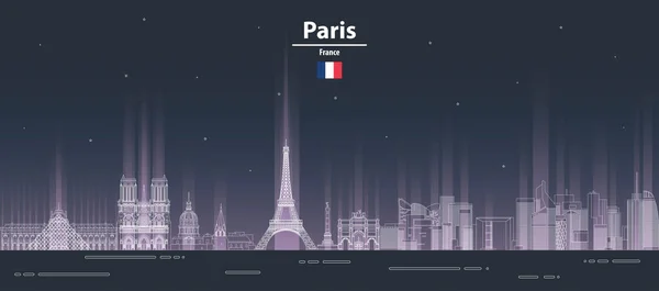 Paris Cityscape Linha Noite Arte Estilo Vetor Ilustração Cartaz Detalhado — Vetor de Stock