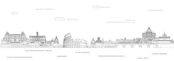 Rome cityscape line art style vector poster illustration. Travel background