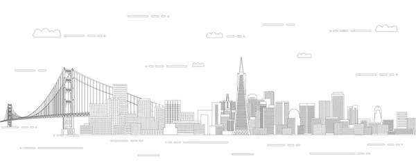 San Francisco Cityscape Line Art Style Vector Poster Illustration Travel — Stock Vector