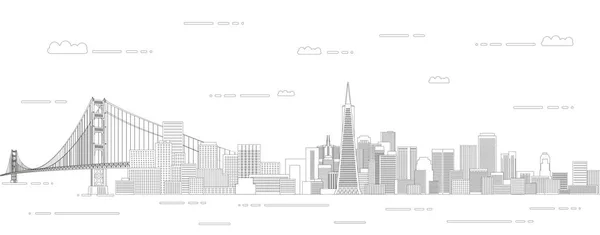 Illustration Vectorielle Affiche Style Art Ligne Paysage Urbain San Francisco — Image vectorielle