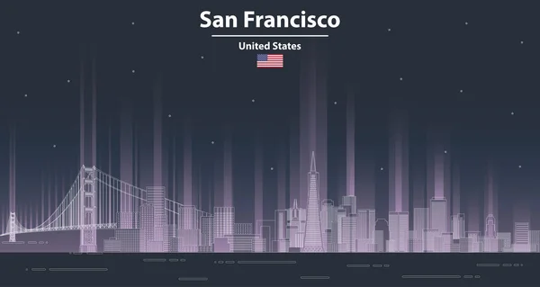 San Francisco Night Cityscape Line Art Style Vector Poster Illustration — 스톡 벡터