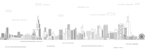 Chicago Cityscape Line Art Style Vector Poster Illustration Travel Background — ストックベクタ