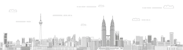 Kuala Lumpur Cityscape Linha Arte Estilo Vetor Ilustração Cartaz Detalhado Gráficos De Vetores