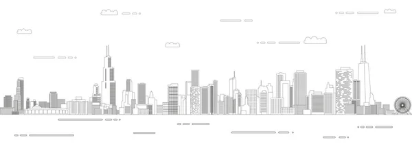 Chicago Cityscape Line Art Style Vektorový Plakát Ilustrace Cestovní Pozadí Stock Vektory