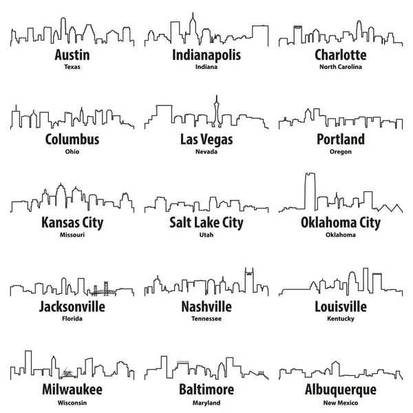 United States Cities Skylines Vector Outline Icons Set 스톡 일러스트레이션