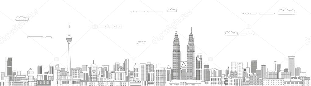 Kuala Lumpur Cityscape Line Art Style Vector Illustration Detailed Skyline Royalty Free Stock Illustrations