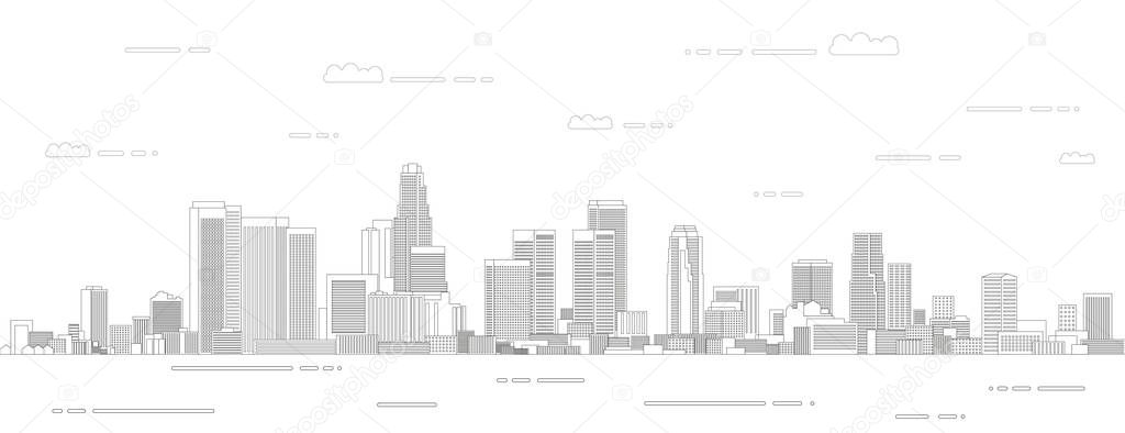 Los Angeles cityscape line art style vector poster illustration. Travel background
