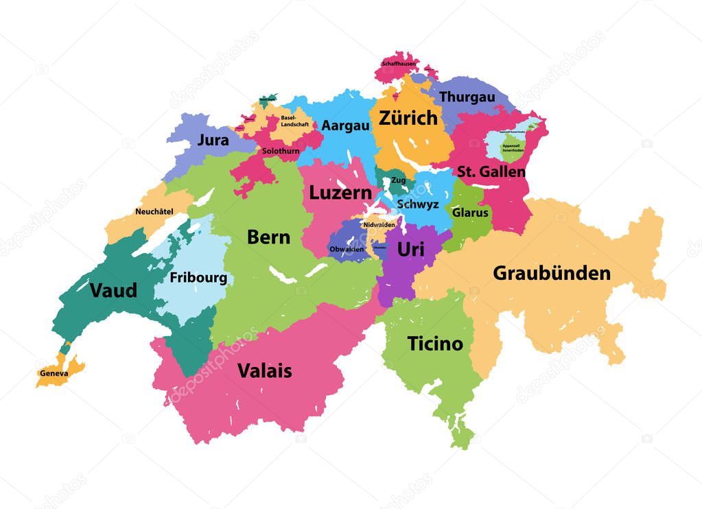 vector map of Switzerland colored by cantons