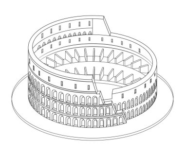 Roma, İtalya 'da Colosseum' un (Kolezyum) 3d izometrik çizgisi resim çizimi