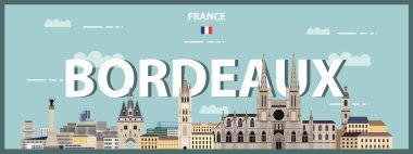 Bordeaux şehri rengarenk posteri. Vektör illüstrasyonu