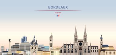 Bordeaux şehrinin rengarenk gradyan güzel gündüz arkaplanındaki ufuk çizgisinin vektör çizimi