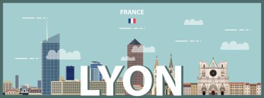 Lyon şehri rengarenk posteri. Vektör illüstrasyonu