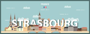 Strasbourg şehir manzarası renkli poster. Vektör illüstrasyonu