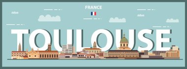 Toulouse şehri rengarenk posteri. Vektör illüstrasyonu