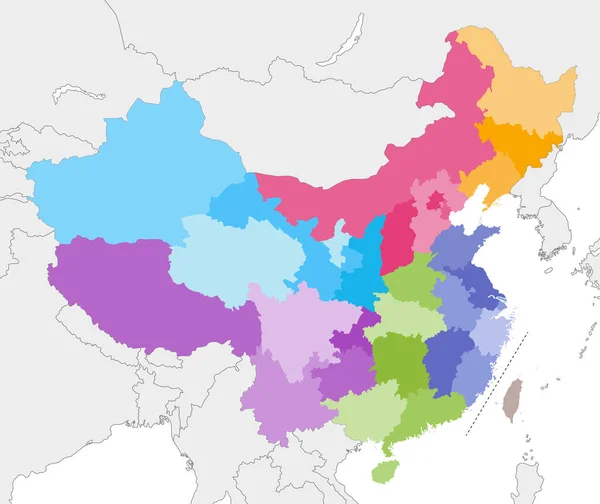 Mapa Vetorial Das Províncias China Coloridas Por Regiões Com Países — Vetor de Stock