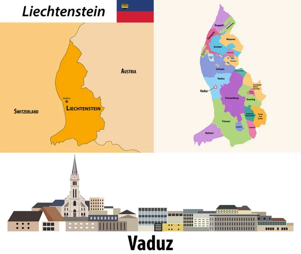 Liechtenstein Carte Des Divisions Administratives Paysage Urbain Plat Vaduz Illustration — Image vectorielle