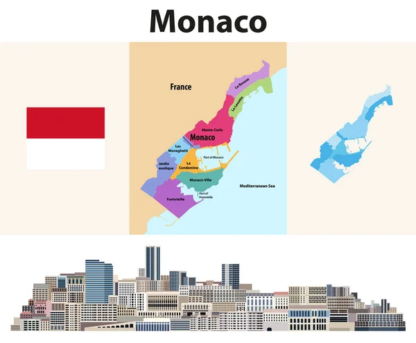 Monaco Wards Map Neighbouring Territories Cityscape Monte Carlo Monaco Vector — Stock Vector