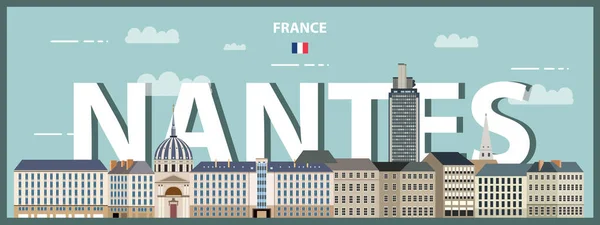 Nantes Cityscape Színes Poszter Vektorillusztráció — Stock Vector