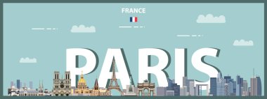 Paris şehir manzarası renkli poster. Vektör illüstrasyonu
