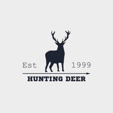 Geyik logosu tasarım şablonu avlıyorum. Logo, etiket, amblem ve işaret için tasarım elemanları. Vektör illüstrasyonu - Vektör